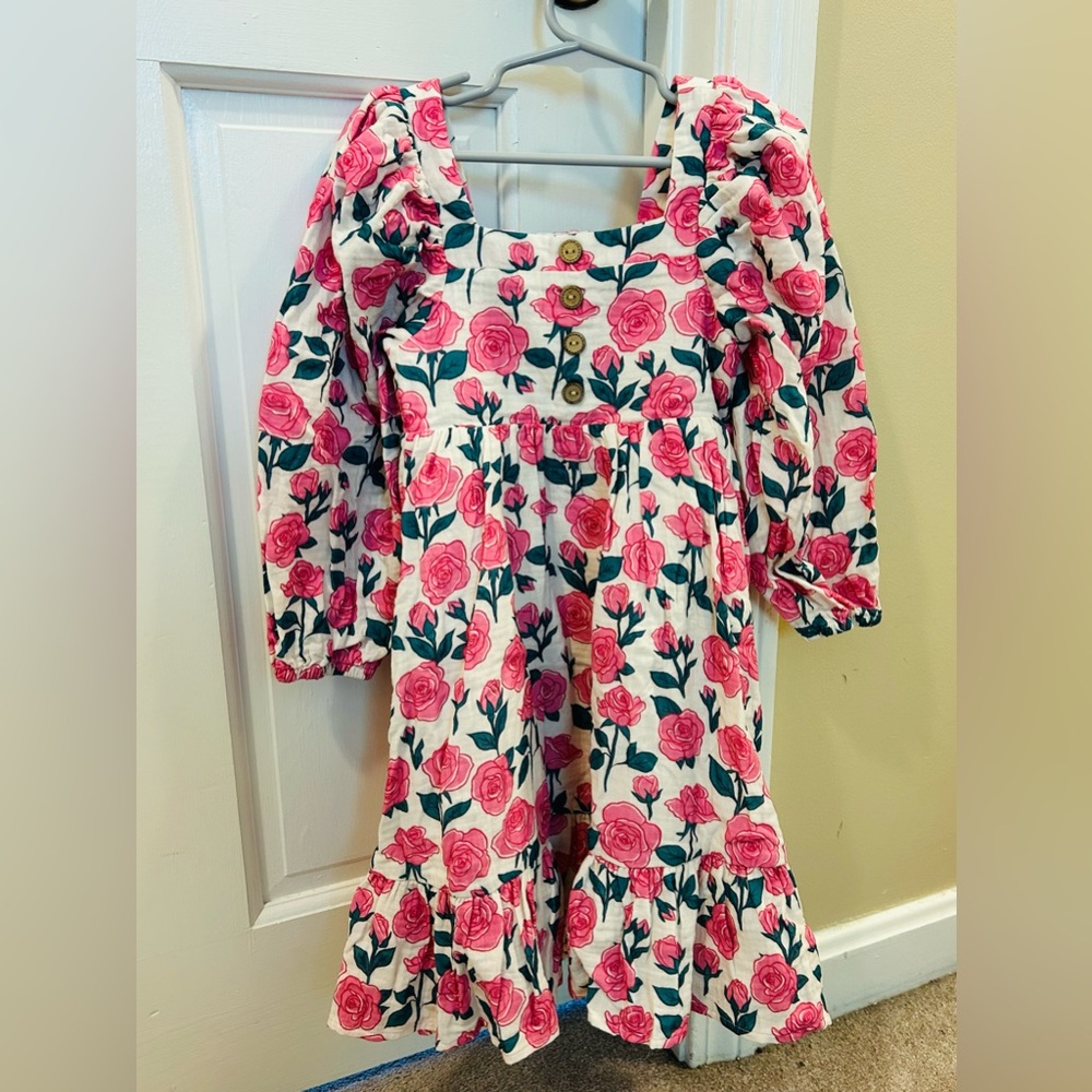 cheeky plum White Dress with Pink Rose Print